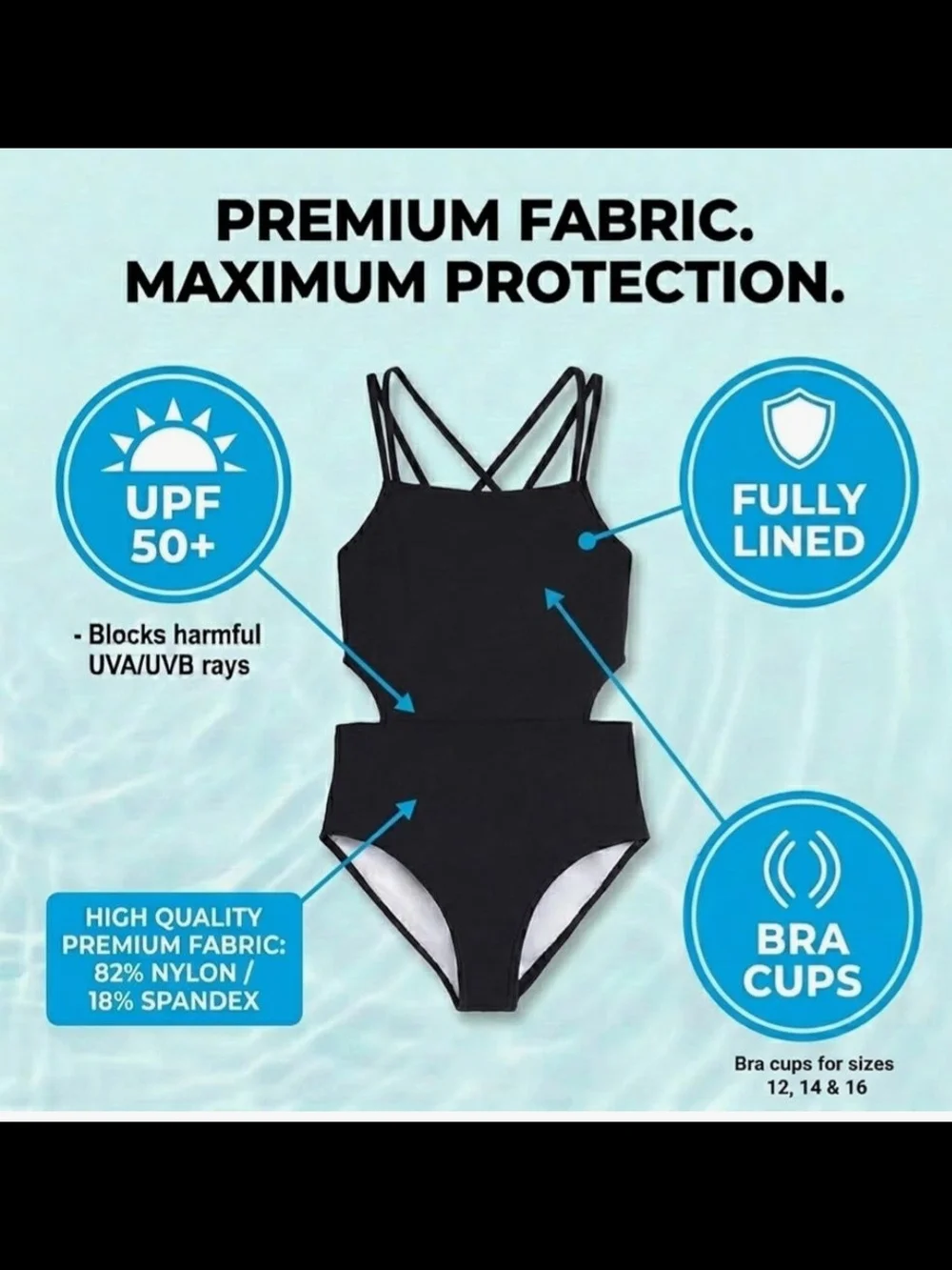 Kanu Surf Kids One-Piece Swimsuit — Black